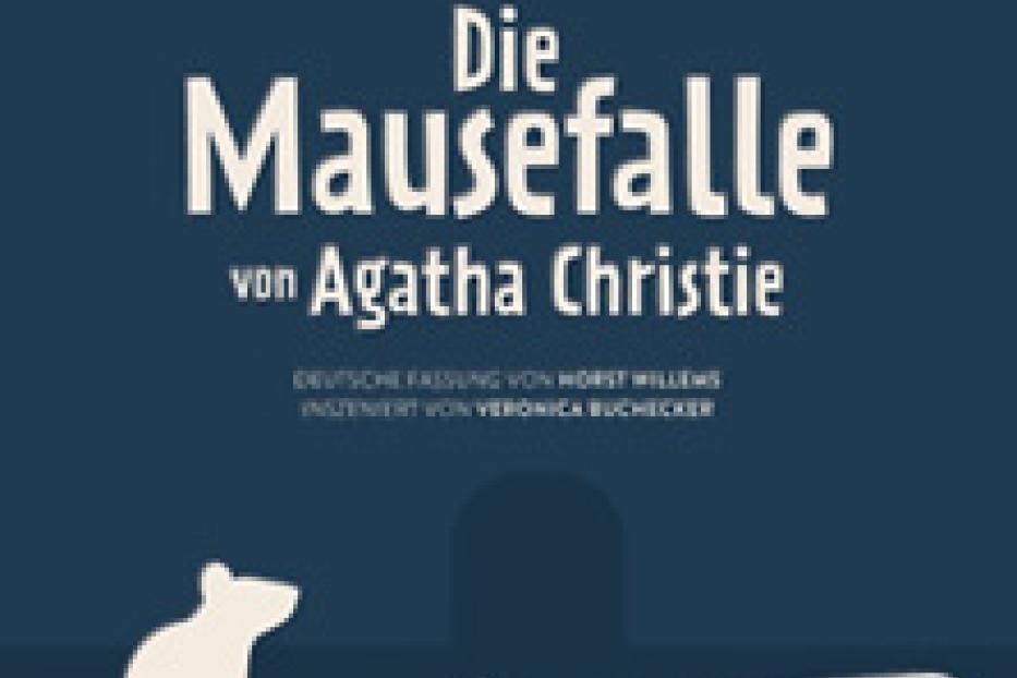 Das Cover des Theaterstücks „Die Mausefalle“ von Agatha Christie mit einer Mausefalle und einer Maus.