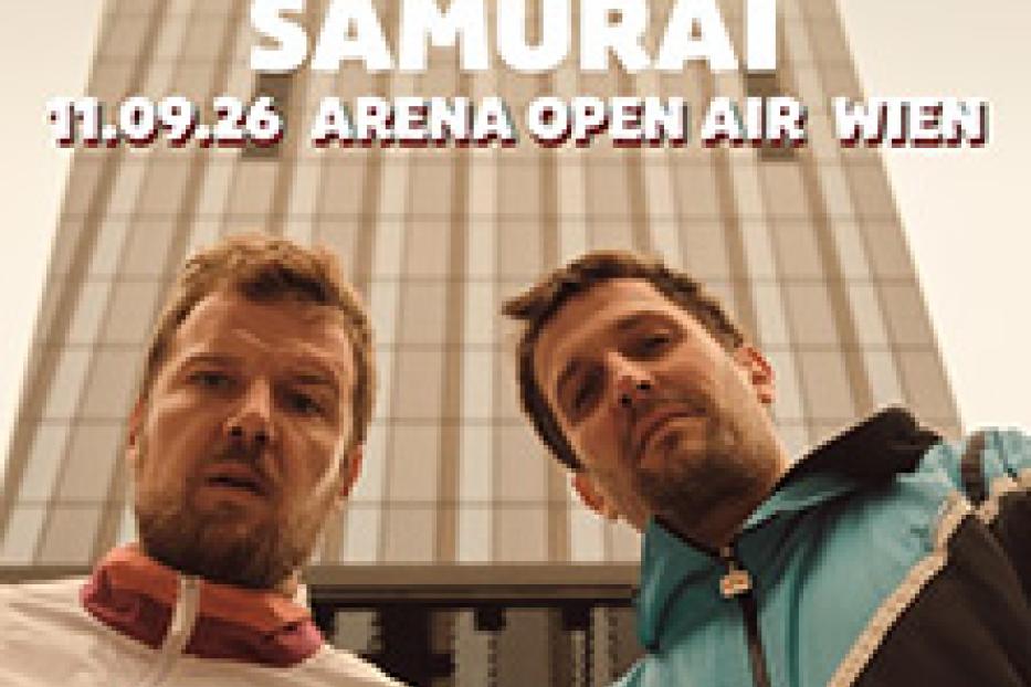 Ein Werbeplakat für Kreiml & Samurai, die am 11.09.26 in der Arena Open Air Wien auftreten.