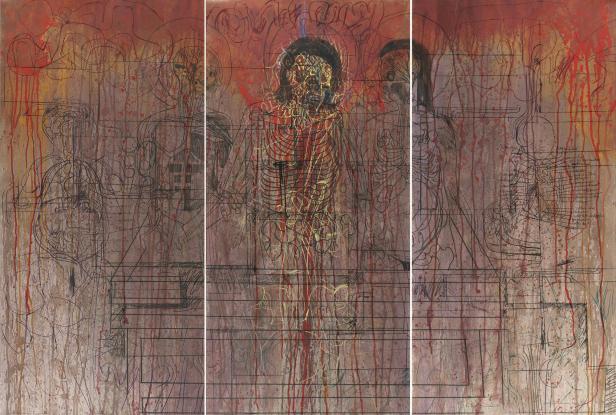 Hermann Nitsch (1938 Wien - 2022 Mistelbach), Grablegung (Triptychon)