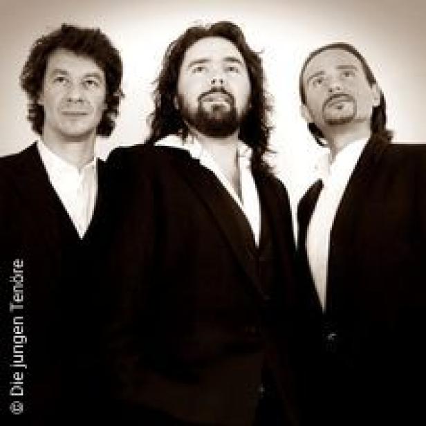 Die drei Sänger des Ensembles „Die Jungen Tenöre“ posieren in Anzügen.