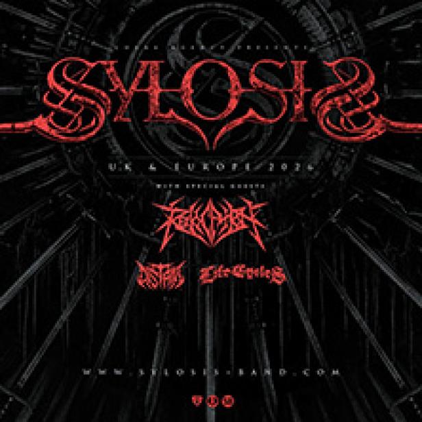Ein Konzertplakat für die „Sylosis UK & Europe 2020“-Tour mit den Bands Rectifier, Distant und Life Cycles.