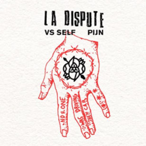 Das Albumcover von „La Dispute - Somewhere at the Bottom of the River Between Vega and Altair“ zeigt eine rote Handzeichnung mit Text.