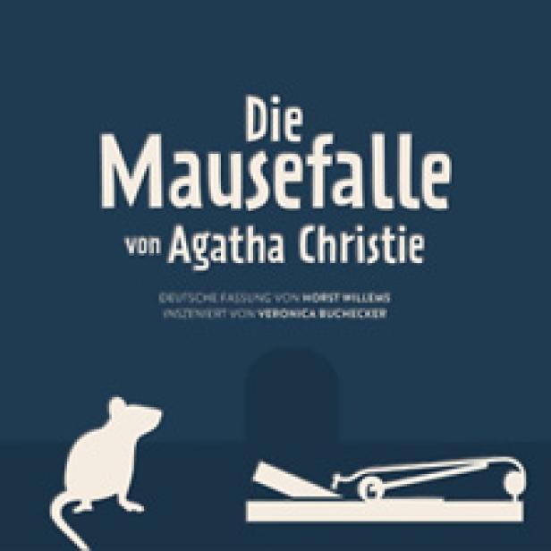 Das Cover des Theaterstücks „Die Mausefalle“ von Agatha Christie mit einer Mausefalle und einer Maus.