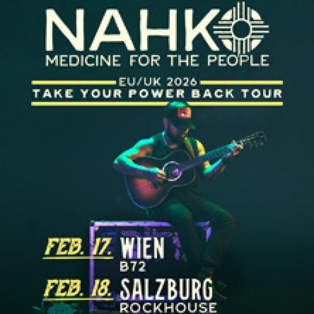 Ein Werbeplakat für die „Take Your Power Back Tour“ von Nahko and Medicine for the People in Europa 2026.
