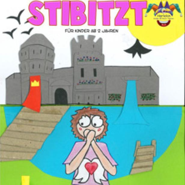 Das Cover des Kinderspiels „Stibitzt“ mit einer Burg und einer Comicfigur.