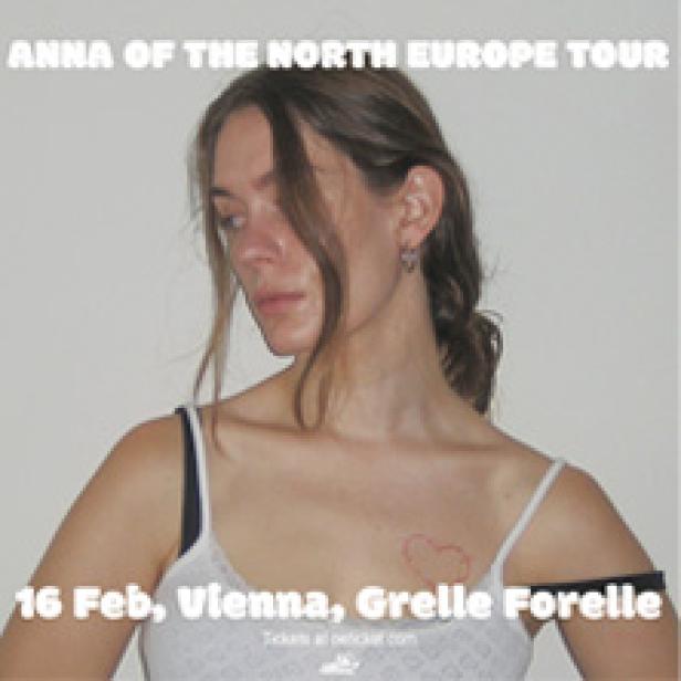 Porträt von Anna of the North, mit Tourdaten für Wien im Hintergrund.