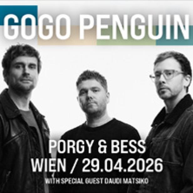 Das Bandfoto von GoGo Penguin kündigt ein Konzert im Porgy & Bess in Wien am 29.04.2026 an.