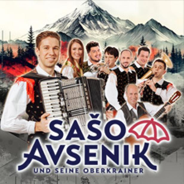 Das Cover zeigt Sašo Avsenik und seine Oberkrainer vor einer Bergkulisse.