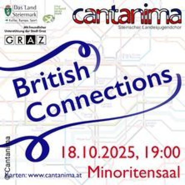 Ein Werbeplakat für „British Connections“ von Cantanima am 18.10.2025 im Minoritensaal.