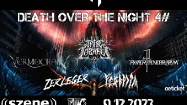 Ein Konzertplakat für „Death Over The Night 4“ mit mehreren Bands und dem Datum 9.12.2023.