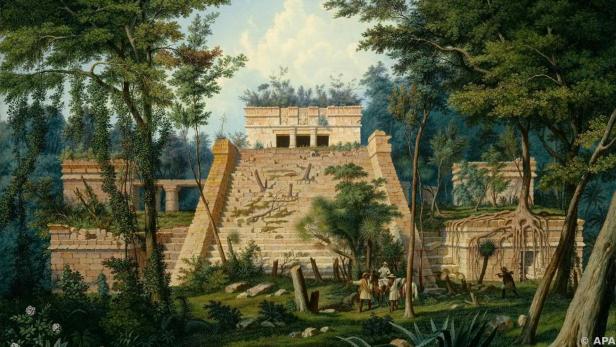 Hubert Sattler: "Der Tempel von Tulum in Yucatán" (Mexico, 1856)