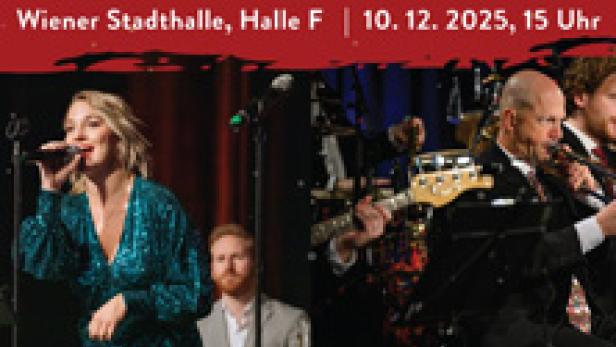 Eine Sängerin tritt mit Band bei der „Weihnachtsgala“ in der Wiener Stadthalle auf.