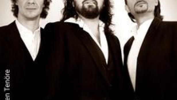 Die drei Sänger des Ensembles „Die Jungen Tenöre“ posieren in Anzügen.