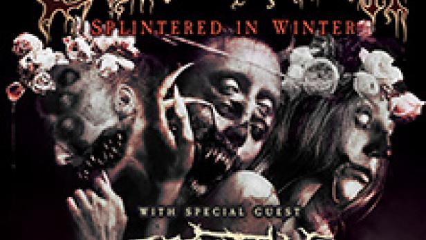 Das Cover des Albums „Splintered in Winter“ von Cradle of Filth zeigt drei blutige, zombieartige Gesichter.