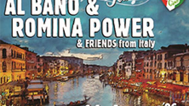 Plakat für „Amore Italiano“ mit Al Bano und Romina Power am 11. August auf der Seebühne Mörbisch.