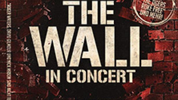 Das Cover von „The Wall in Concert“ von Pink Floyd vor einer Backsteinmauer.