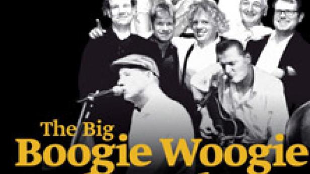 Ein Werbeplakat für „The Big Boogie Woogie & Blues Show“ mit mehreren Musikern.