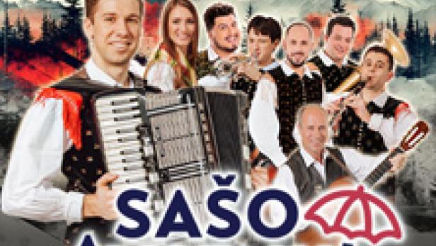 Das Cover zeigt Sašo Avsenik und seine Oberkrainer vor einer Bergkulisse.