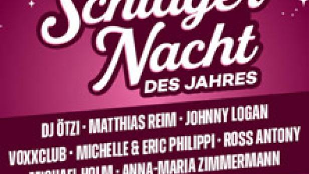 Plakat für „Die Schlager Nacht des Jahres“ am 01.11.2025 in der Wiener Stadthalle mit DJ Ötzi, Matthias Reim und anderen Künstlern.
