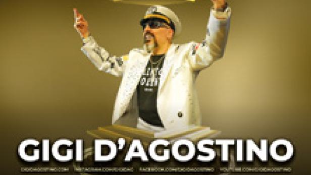 Ein Werbeplakat für eine 360 Grad Club Show mit Gigi D'Agostino in der Stadthalle Graz im Februar 2026.