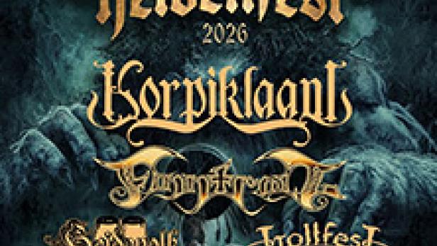 Ein Werbeplakat für das „Heidenfest 2026“ mit den Bands Korpiklaani, Finntroll, Saltatio Mortis und Trollfest.
