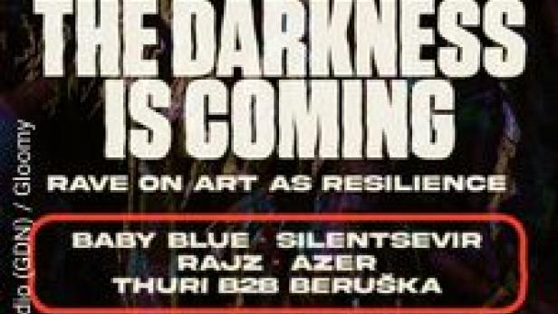 Ein Veranstaltungsplakat für „The Darkness Is Coming“ im Flucc, Wien, am 11.10.