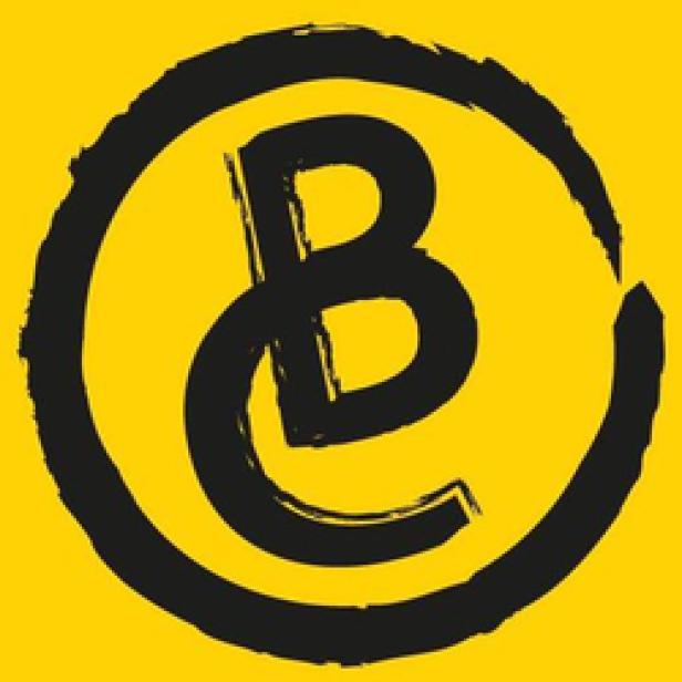 Das Logo von Bass Culture Records mit einem „BC“ in einem schwarzen Kreis auf gelbem Grund.
