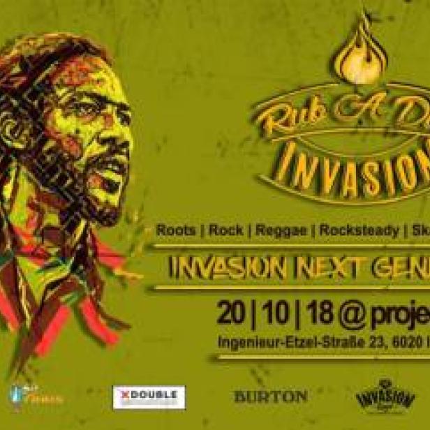 Werbeplakat für „Rub A Dub Invasion“ am 20.10.18 im Project Ibk in Innsbruck.