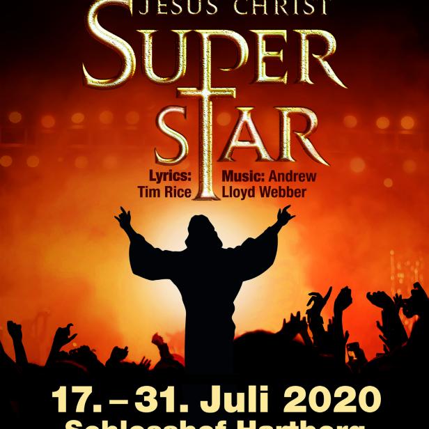 Plakat für das Musical „Jesus Christ Superstar“ bei den Musical Festspielen Schloss Hartberg.