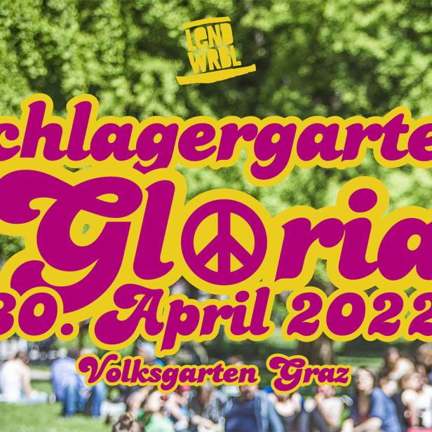 Werbeplakat für den „Schlagertgarten Gloria“ am 30. April 2022 im Volksgarten Graz.