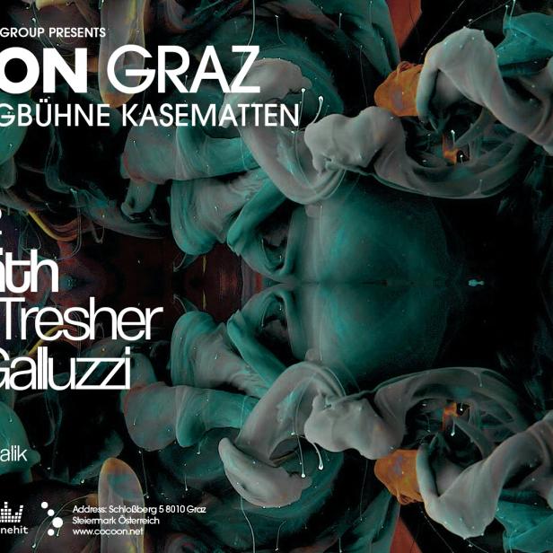 Ein Veranstaltungsplakat für „Cocoon Graz“ mit Sven Väth, Gregor Tresher und André Galluzzi am 25.06.2022.