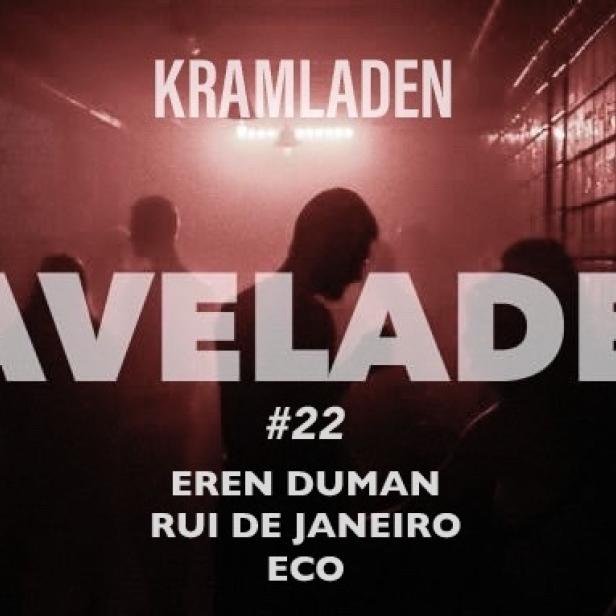 Werbeplakat für „Raveladen #22“ mit Eren Duman, Rui De Janeiro und ECO am 6.1.2023.