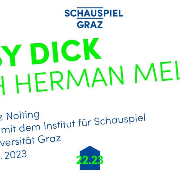Plakat für „Moby Dick“ nach Herman Melville im Schauspielhaus Graz, Regie Lorenz Nolting.