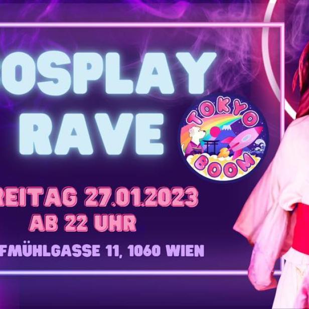 Ein Werbeplakat für einen Cosplay Rave am 27. Januar 2023 in Wien.