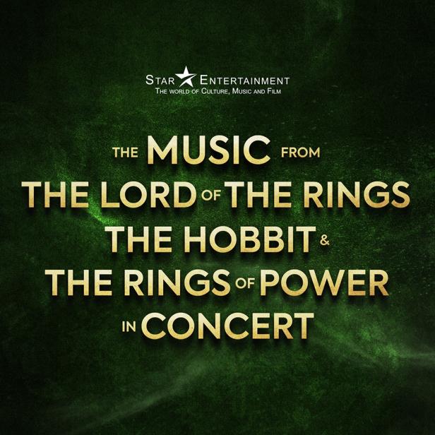Ankündigung für ein Konzert mit der Musik aus „Der Herr der Ringe“, „Der Hobbit“ und „Die Ringe der Macht“.