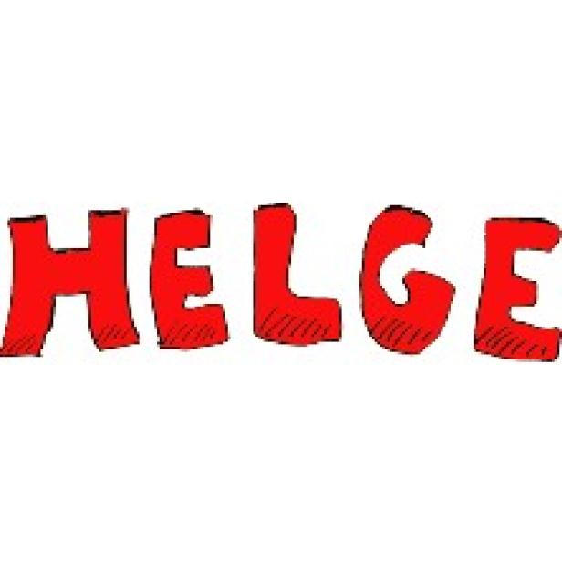 Der Name „Helge“ in roten, cartoonartigen Buchstaben.