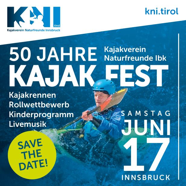 Ein Kajakfahrer auf wildem Wasser beim Kajak Fest des Kajakvereins Naturfreunde Ibk am 17. Juni in Innsbruck.