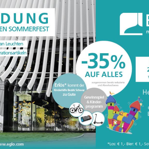 Einladung zum EGLO Lichtwelten Sommerfest mit 35% Rabatt am 24. Juni 2023.