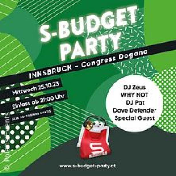 Ein Werbeplakat für eine S-Budget-Party in Innsbruck am 25. Oktober 2023.