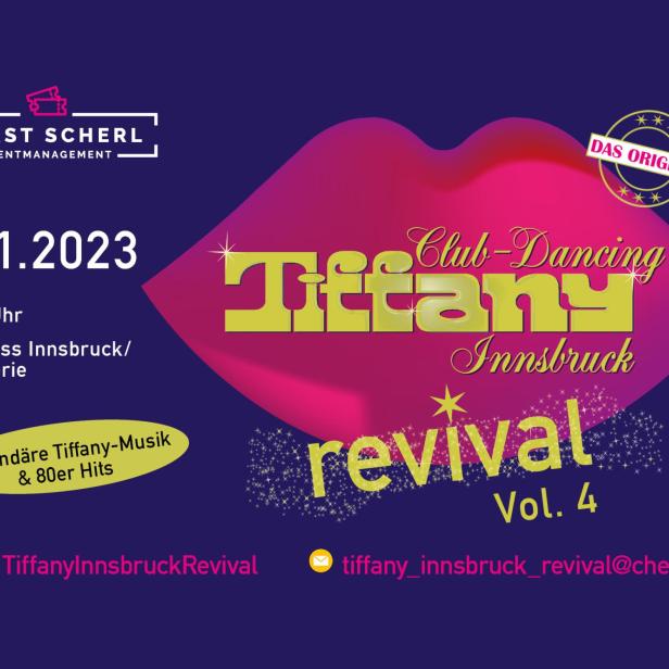 Werbeplakat für „Tiffany Club-Dancing Revival Vol. 4“ am 4.11.2023 in Innsbruck.