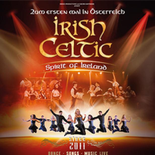 Das Cover der Show „Irish Celtic – Spirit of Ireland“ mit irischen Tänzern auf der Bühne.