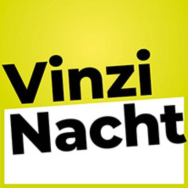 Das Logo der „Vinzi Nacht“ vor gelbem Hintergrund.