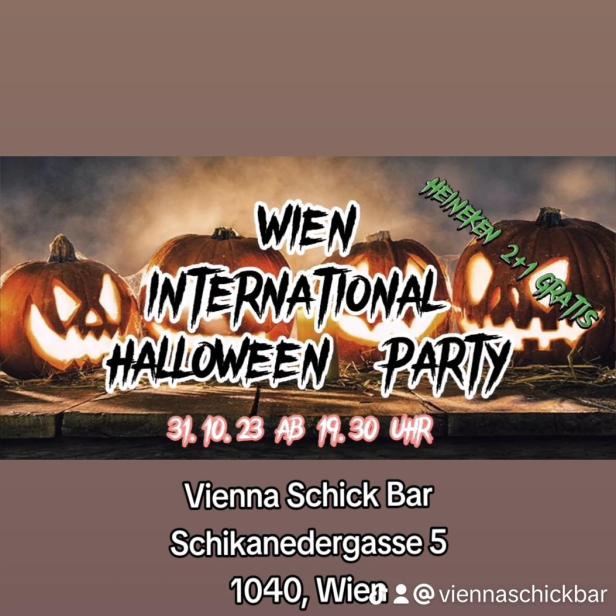 Werbung für eine internationale Halloween-Party in der Vienna Schick Bar.