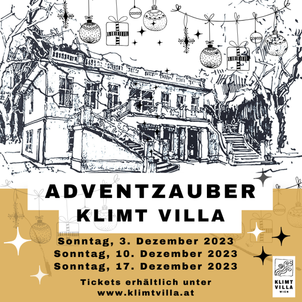 Eine Illustration der Klimt Villa mit dem Hinweis auf den „Adventzauber“ im Dezember 2023.