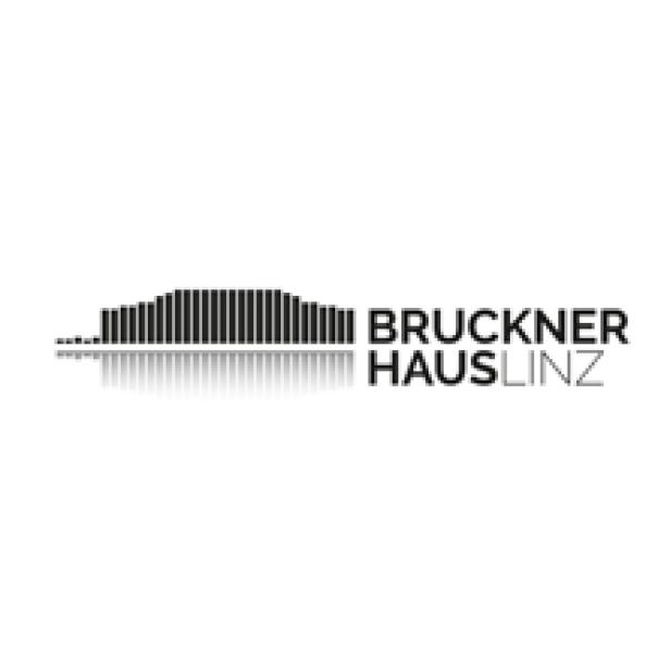 Das stilisierte Logo des Brucknerhauses Linz mit einer grafischen Darstellung des Gebäudes.