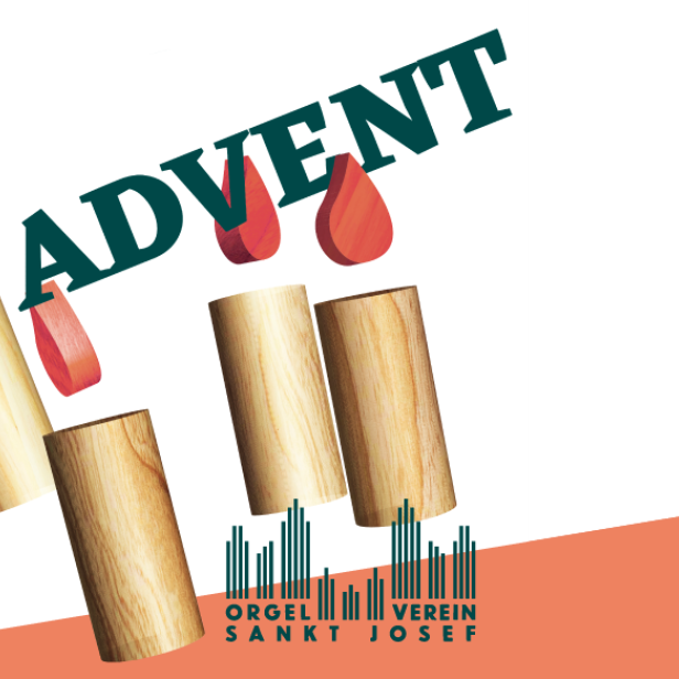 Das Plakat zeigt vier Kerzen und den Schriftzug „Advent“.