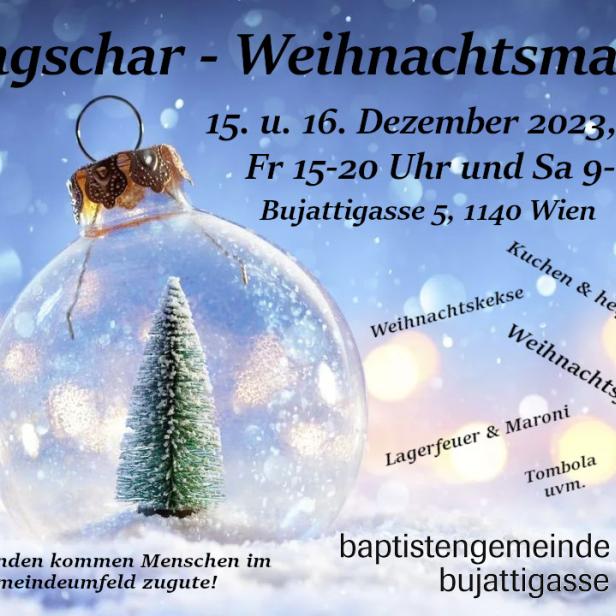 Ein Weihnachtsmarkt der Jungschar findet in der Bujattigasse in Wien statt.