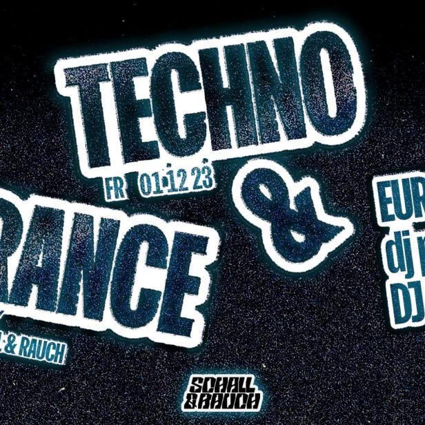 Flyer für eine Techno- und Trance-Party am 1. Dezember mit DJs im Pratersauna.