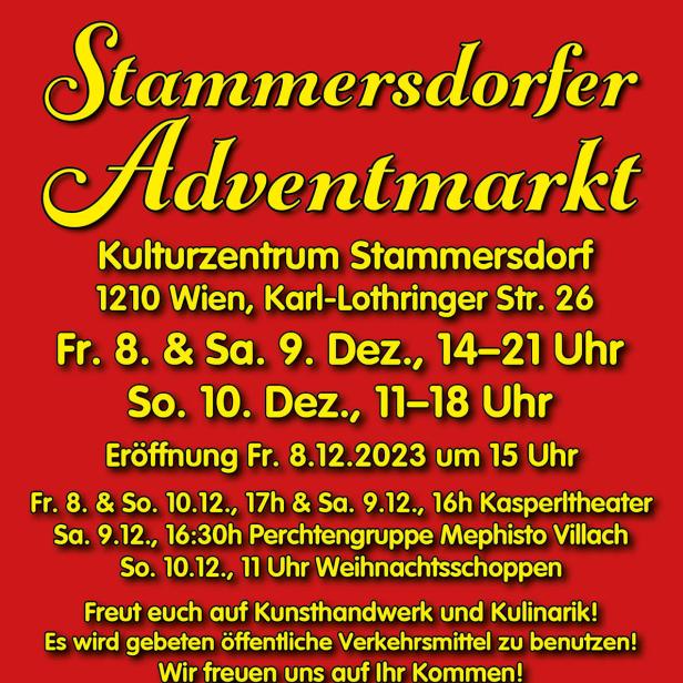 Einladungsplakat für den Stammersdorfer Adventmarkt im Dezember 2023 in Wien.