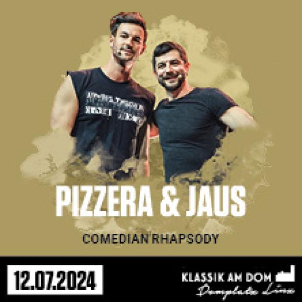 Ein Werbeplakat für Pizzera & Jaus' „Comedian Rhapsody“ am 12.07.2024.